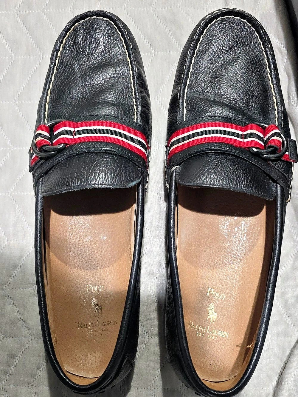 Polo Ralph Lauren Willem Soft Tumbled Leather Driver Loafers Black & Red US 12 D